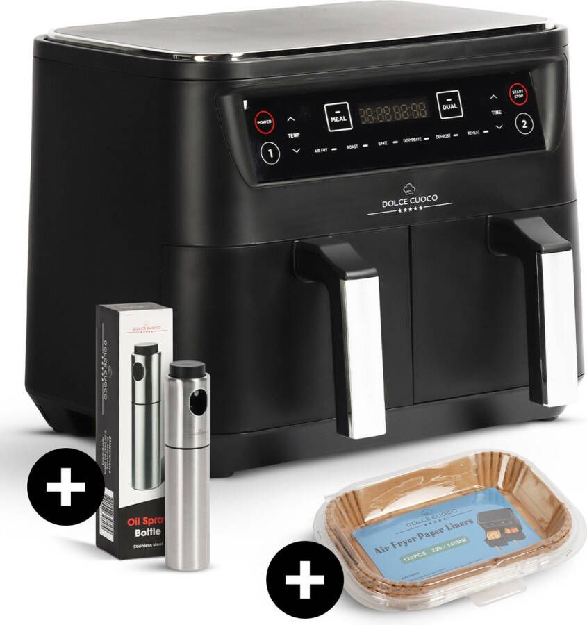 Dolce Cuoco Dubbele Airfryer XXL Airfryers met Twee Lades Heteluchtfriteuse Incl Olie Sprayer & 120 Vellen Bakpapier - Foto 2