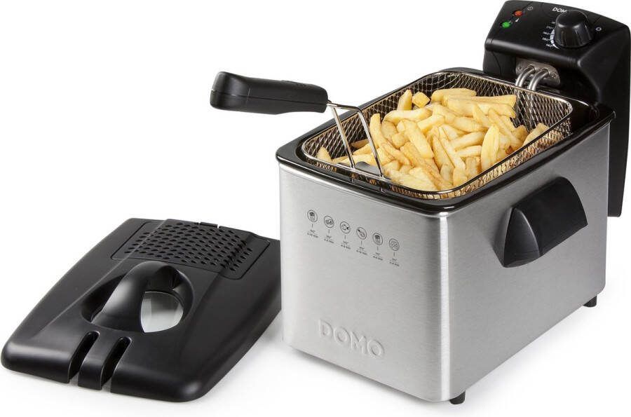 Domo DO465FR Friteuse 4 Liter Frituurpan Met Kijkvenster en Geurfilter Koude Zone Inox 3000W