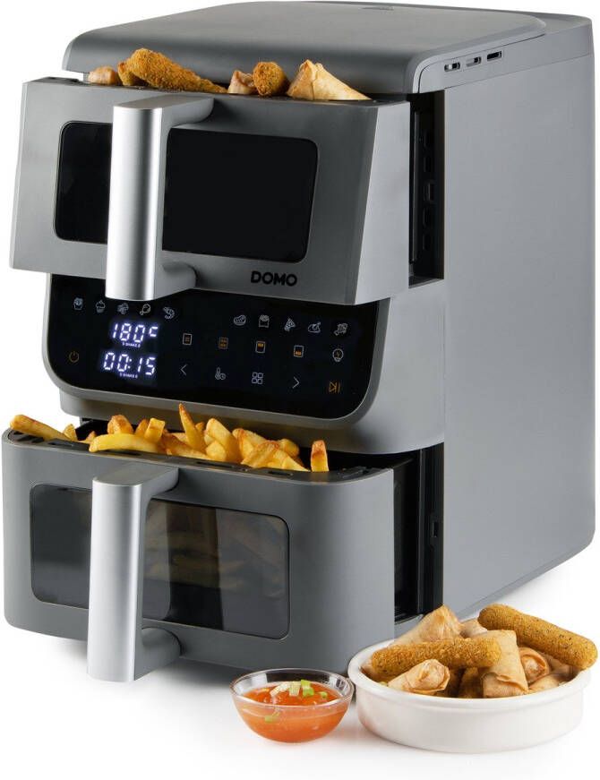 Domo DO550FR Dubbele Airfryer XX Heteluchtfriteuse 3 5 + 6 5 L – 2500 W Grijs