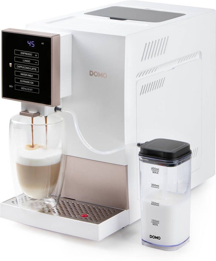 Domo DO742K Volautomatische espressomachine met geïntegreerde melkopschuimer – 1 touch bean-to-cup – Volledig personaliseerbare koffiemachine – Geïntegreerde koffiemolen Espresso – Americano – Lungo – Cappuccino – Latte macchiato – ARS pomp 19 bar
