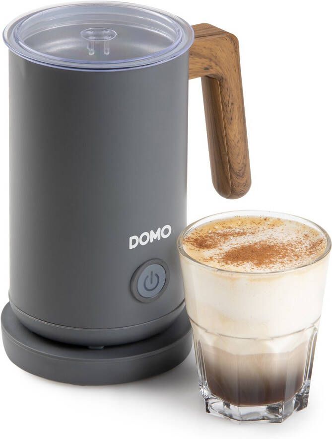 Domo DO745MF “Wood You” Elektrische Melkopschuimer Melkklopper Warm en Koud Opschuimen Mat Grijs Houtlook afwerking