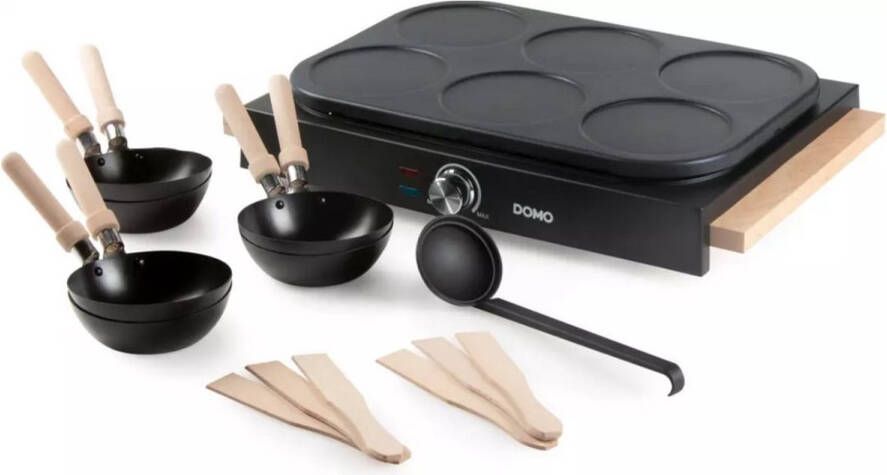 Domo DO8716W Wok party set 6 personen Ook voor pannenkoeken 1000 W Houten details