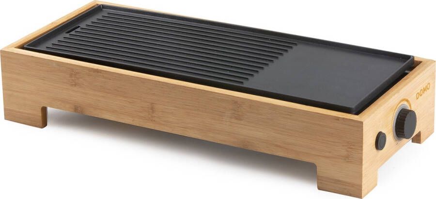 Domo DO9270G Plancha grill bamboo style 'Just Us' – Plancha – 36 cm – 1000 W – Healthy ceramic coating – Bamboo style