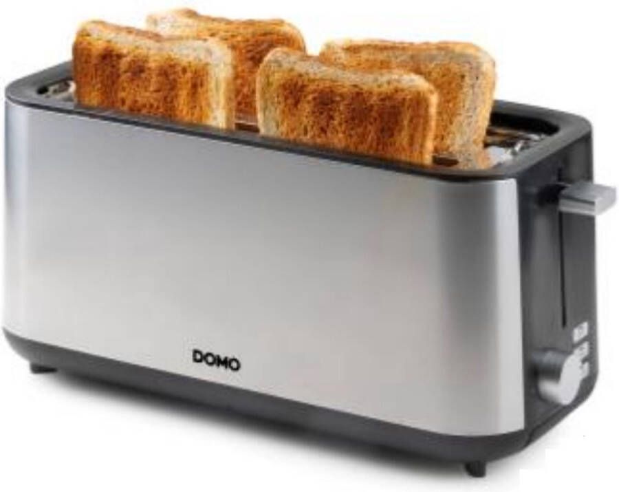 Domo DO967T Broodrooster 2 Extra Lange Sleuven Ingebouwd Broodjesrek 1350W RVS Zwart