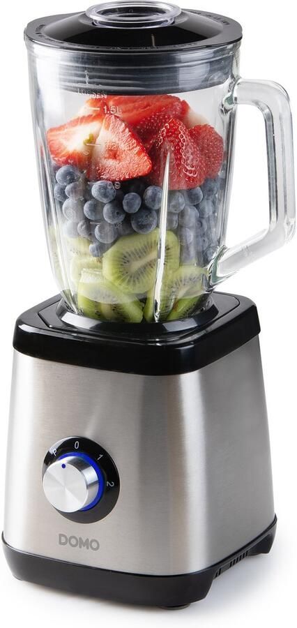Domo DO1133BL Blender 1 5L Glazen Kan Mixen Blenden Hakken & IJs malen 1000W Inox