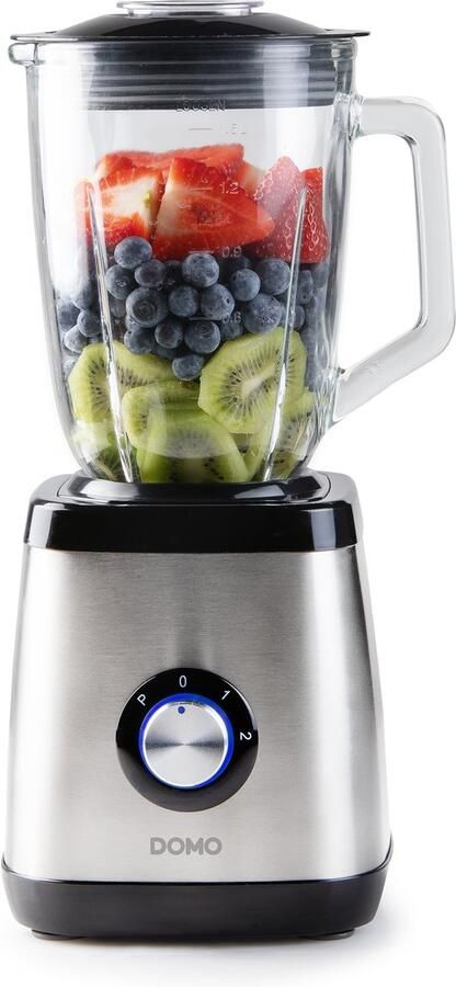 Domo DO1133BL Blender 1 5L Glazen Kan Mixen Blenden Hakken & IJs malen 1000W Inox