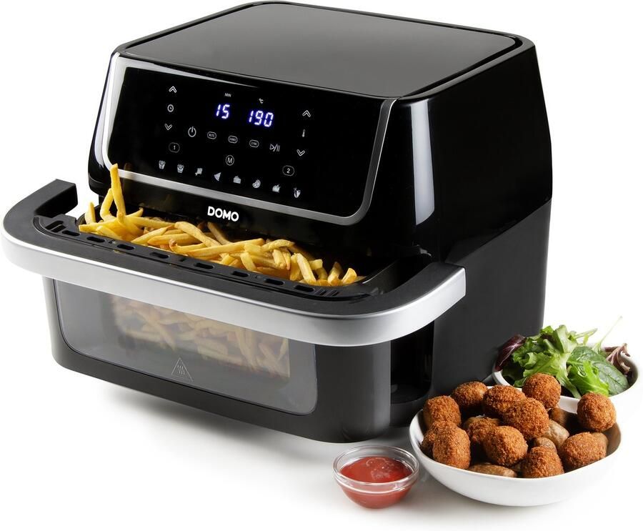 Domo DO544FR Airfryer XXL Heteluchtfriteuse Family Edition 10 L 1800 W Grillrek PFAS vrij Zwart