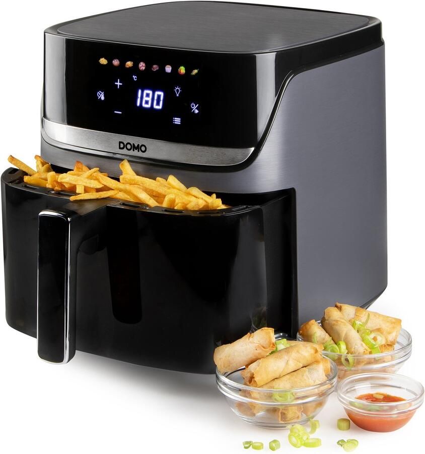 Domo DO551FR Heteluchtfriteuse “DuoGrill” Airfryer met Kijkvenster Dual Heating 8 Programma s 8 L 2 kg Friet Zwart