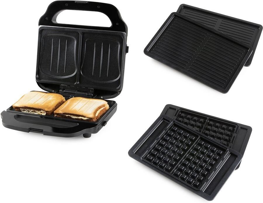 Domo DO9291C Big Snack XL 3-in-1 Wafelijzer Tosti-ijzer Contactgrill – PFAS-vrij – 1400 W Mat Zwart