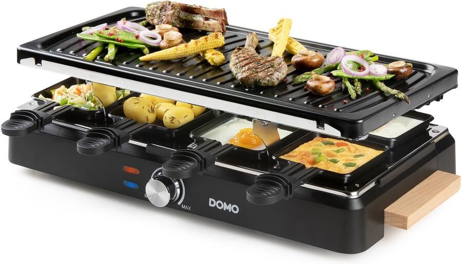 Domo DO9294G Raclette grill Gourmetstel 8 personen Tafelgrill Wooden design 1400 W