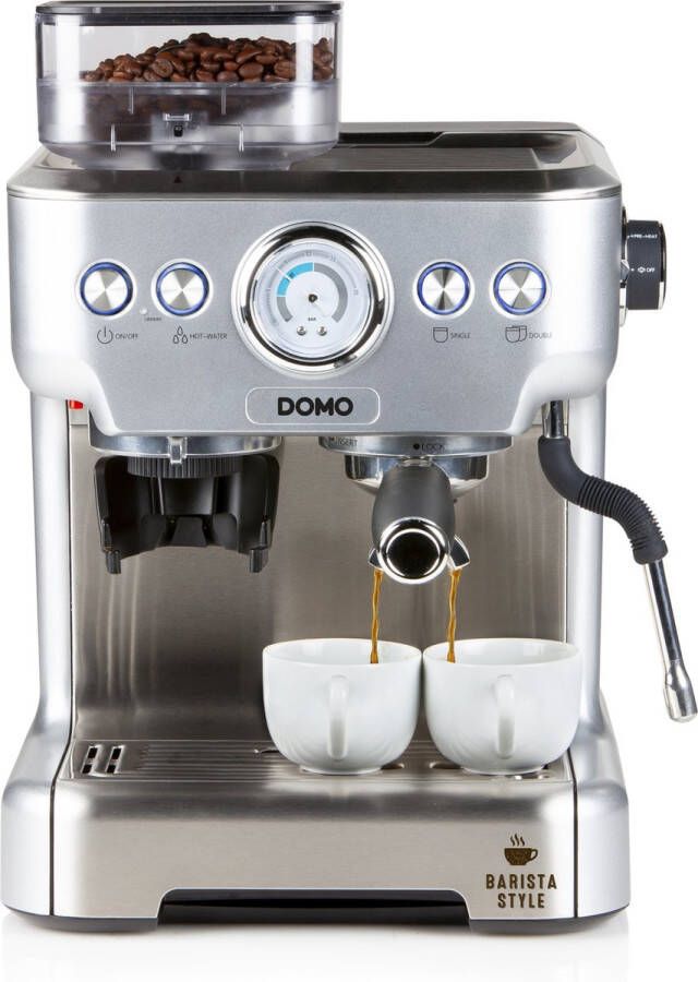 DOMO Elektro DOMO DO725K Espressomachine met Geïntegreerde Bonenmaler – Pistonmachine Pro 20 Bar – RVS Zwart - Foto 2