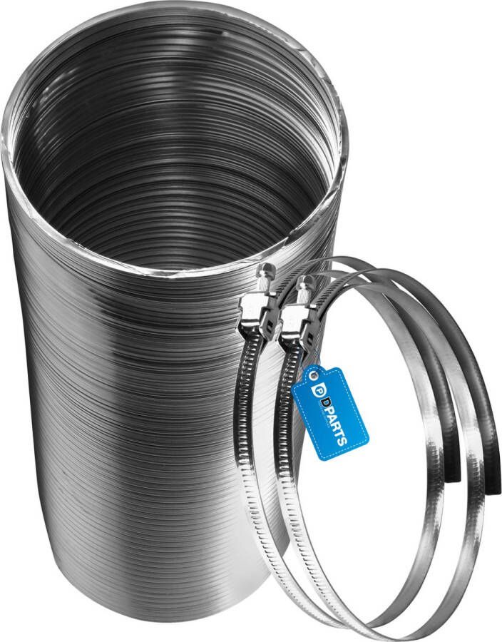 Dparts aluminium luchtafvoerslang 100mm uittrekbaar tot 1 5m hittebestendig (max. 250 °C) incl. 2x slangklem 50-140mm flexibel en stevig van materiaal afzuigkap slang airco afvoerslang flexibele buis ventilatiebuis ventilatieslang