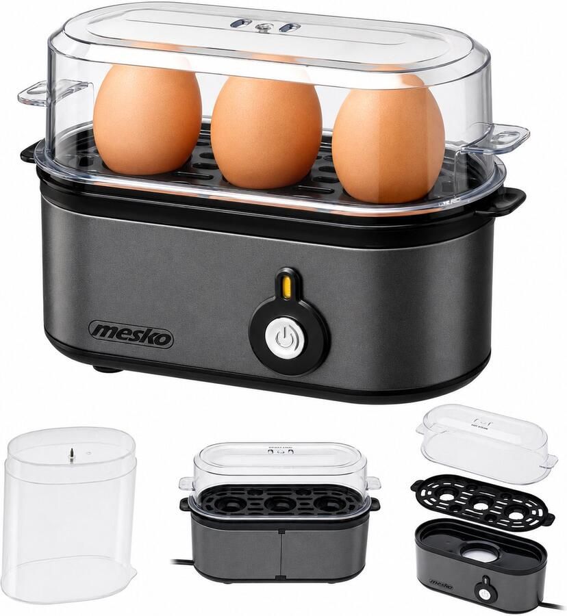 DPLUNIQ Eierkoker Stoomkoker Keuken Stomer Compact Travel-Friendly 3 Eieren Kookregeling 21x8 5x13 5cm Grijs