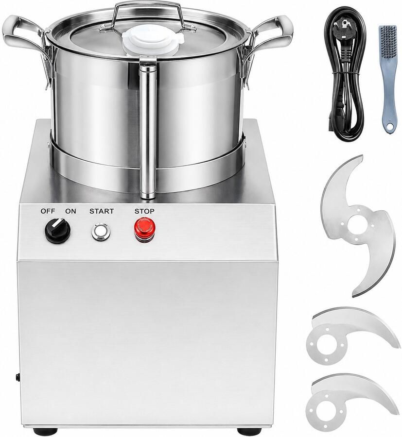 DPLUNIQ Hakmolen Blender Foodprocessor Snijmachine 3 Mesjes 15L 1400W Professioneel Antislip Draaghandvat RVS