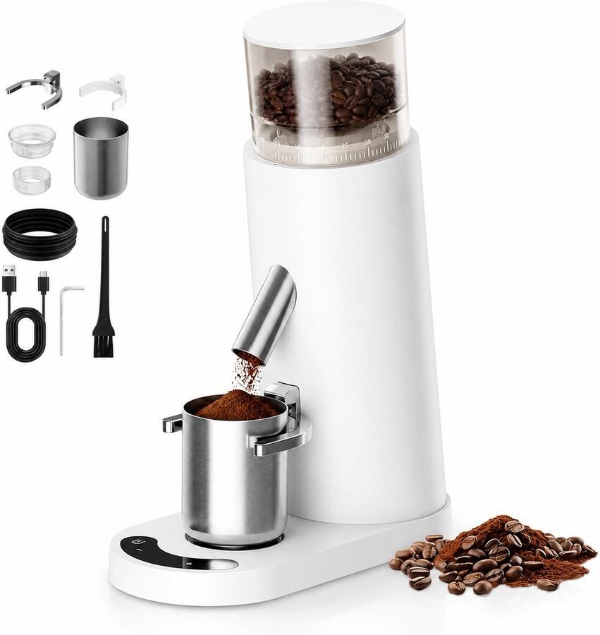 DPLUNIQ Koffiemaler Koffiemolen Koffiebonen Maler Koffie Elektrisch 60 Maalstanden Oplaadbaar Touch 90 Gram Wit