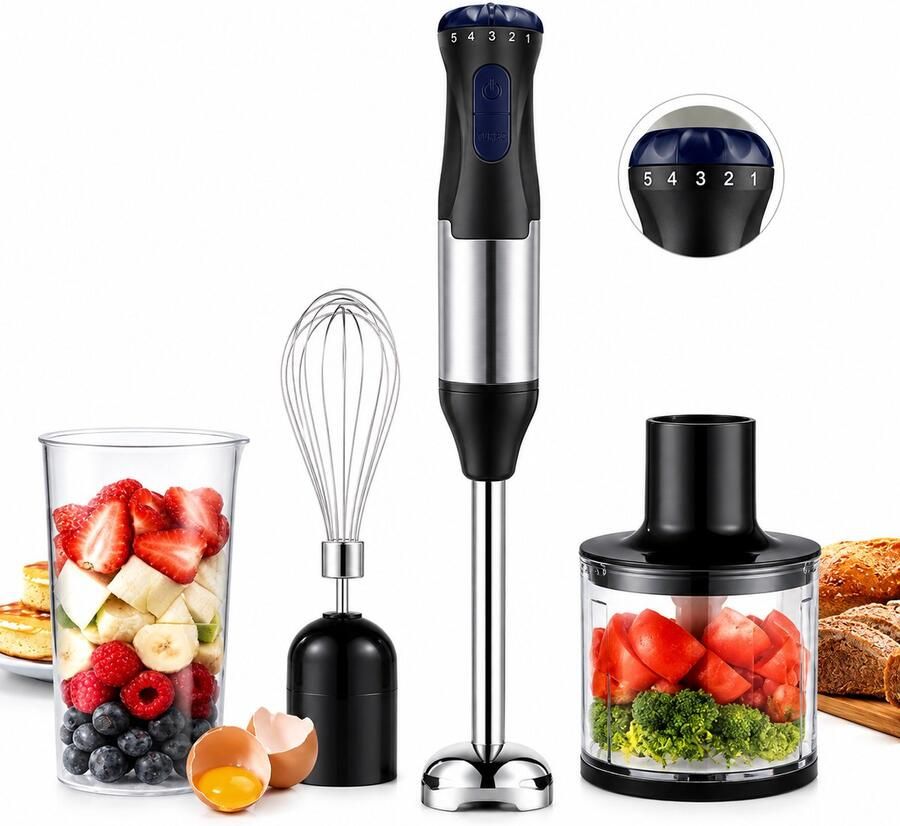 DPLUNIQ Staafmixer Blender Mixer Handmixer 4 in 1 1000 W Multifunctioneel 220 V Elektrisch RVS Zwart