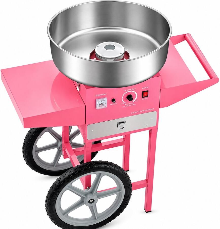 DPLUNIQ Suikerspinmachine Suikerspin Feest Snoepautomaat Kar Professioneel 1000W Ø52cm 81 9x42x95 5cm RVS Roze