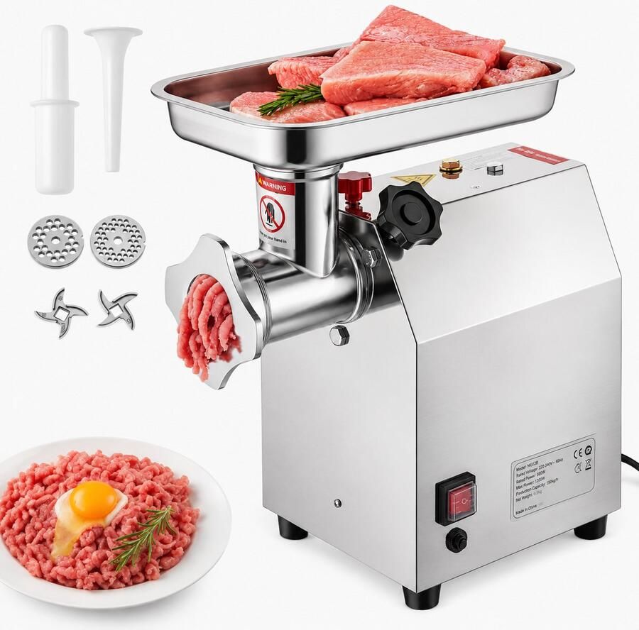 DPLUNIQ Vleesmolen Keukenmachine Gehaktmolen Vleessnijmachine 2 5kg min Worsten 850W 15kg 24x37 5x42cm Zilver