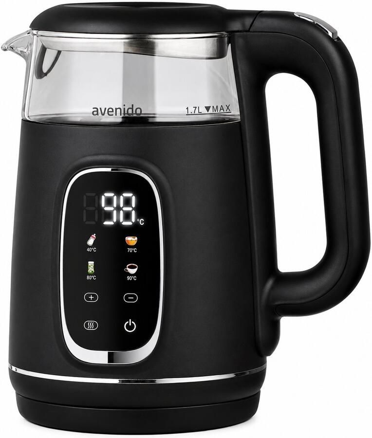 DPLUNIQ Waterkoker Ketel Temperatuurregeling 1 7 L 2200 W LED-Display Draaibare Basis Warmtebehoudend Zwart