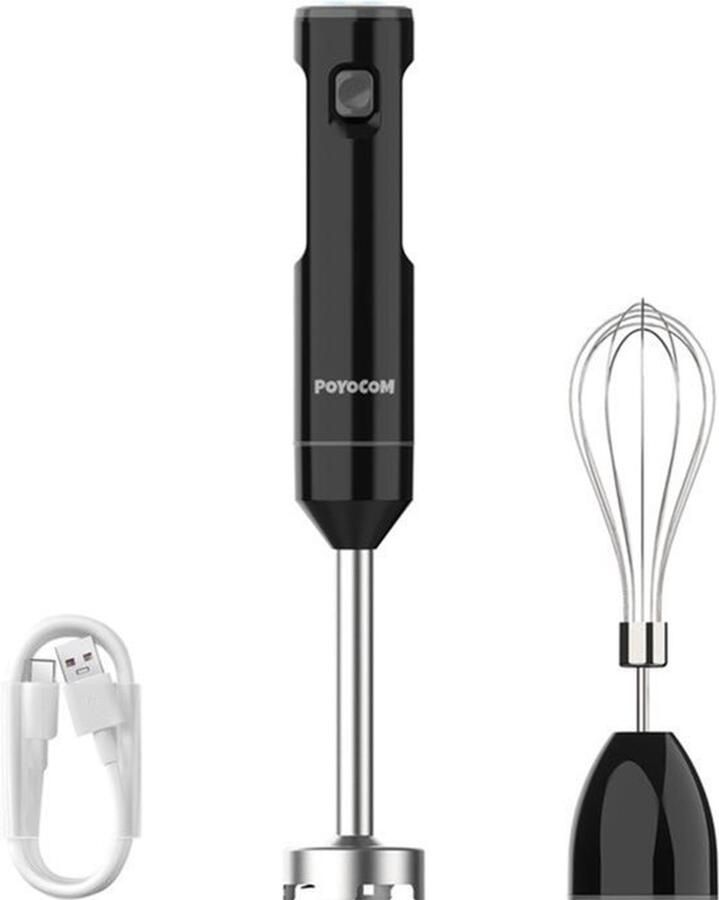 Draadloze staafmixer met variabele snelheid Immersion Blender handheld oplaadbaar met Type-C kabel eiergarde voor smoothies milkshakes sauzen puree babyvoeding en soepen zwart