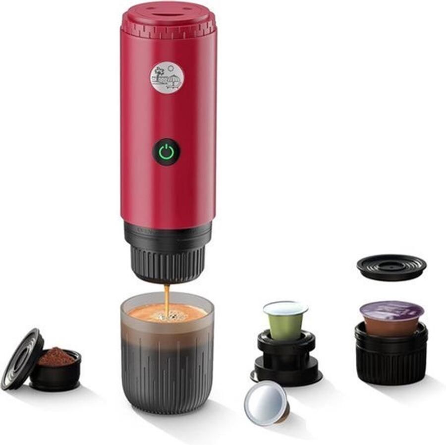 Draagbaar koffiezetapparaat 3-in-1 19 bar espressomachine met automatische verwarming compatibel met en -capsules en gemalen koffie voor kamperen wandelen reizen en thuis (rood)