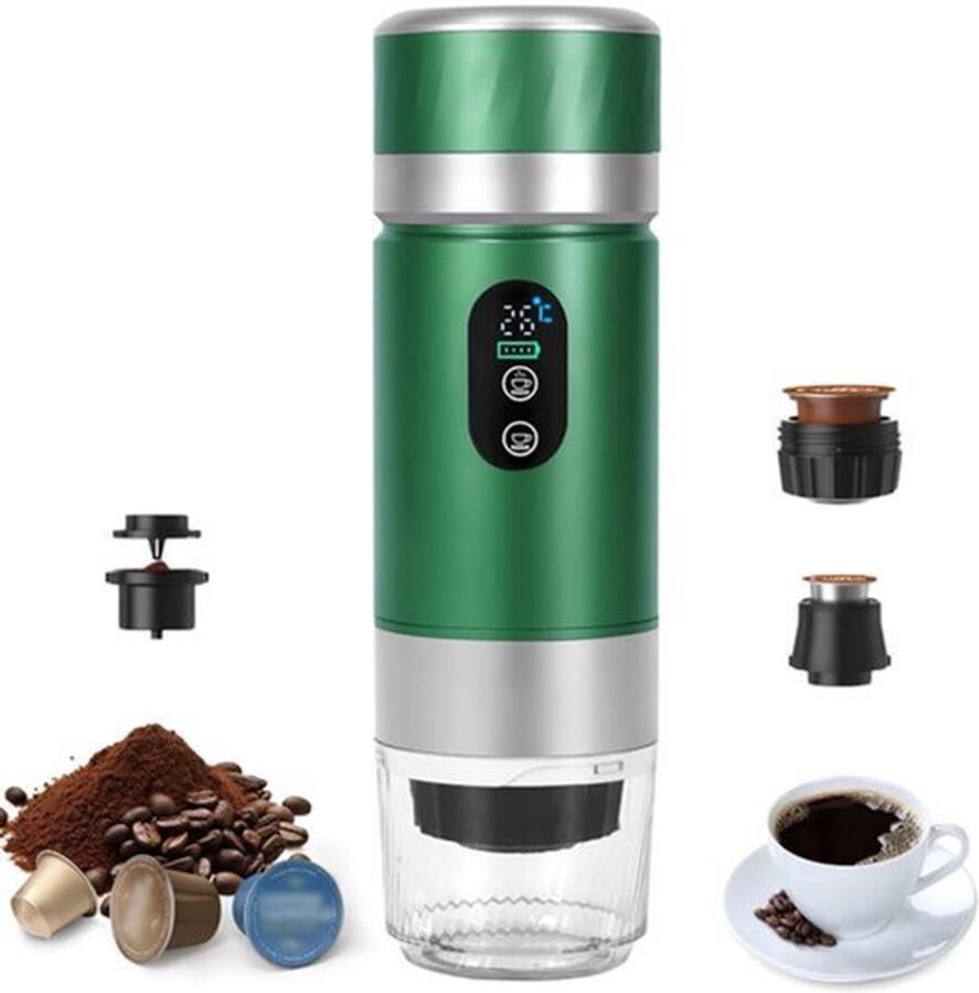 Draagbaar koffiezetapparaat 3-in-1 elektrisch oplaadbaar espressomachine digitaal display temperatuur voor kleine of grote capsules en gemalen koffie voor kantoor reizen kamperen