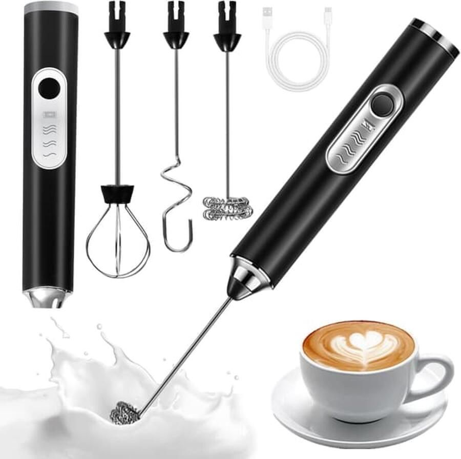 Draagbare 3-in-1 elektrische melkopschuimer Oplaadbaar via USB minimixer met verstelbare snelheden voor latte en cappuccino