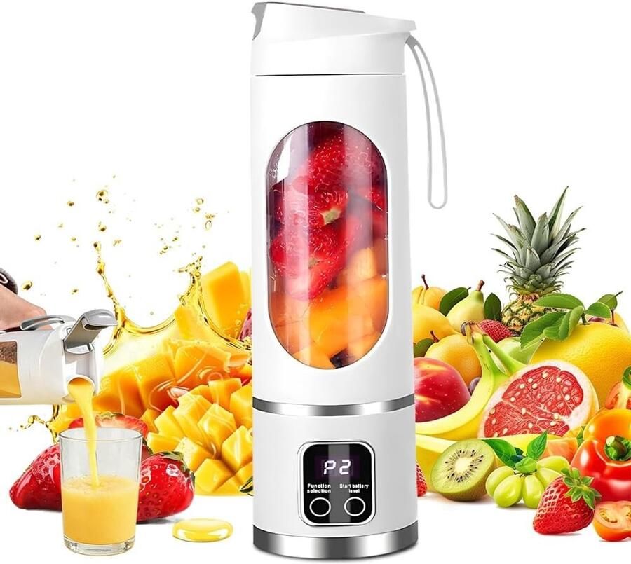 Draagbare Blender Wit 450 ml USB Oplaadbare Mixer met 12 Messen Voor Smoothies en Milkshakes