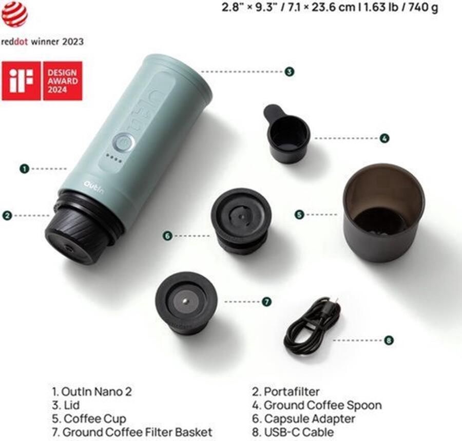 Draagbare elektrische espressomachine Canyon Green