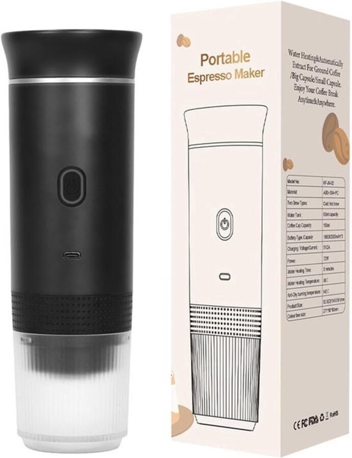 Draagbare elektrische espressomachine mini-koffiezetapparaat met USB-C compatibel met capsules en koffiepoeder reiskoffiemachine voor auto camping kantoor en reizen snelle opwarming
