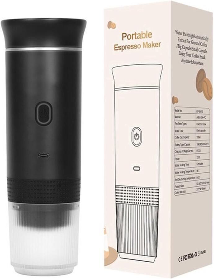 Draagbare elektrische espressomachine mini-koffiezetapparaat met USB-C compatibel met capsules en koffiepoeder reiskoffiemachine voor auto camping kantoor en reizen snelle opwarming