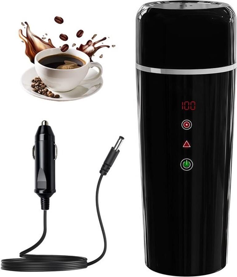 Draagbare elektrische waterkoker 12 V 420 ml roestvrij staal 304 zwart snelle verwarming voor auto vrachtwagen taxi camping reizen