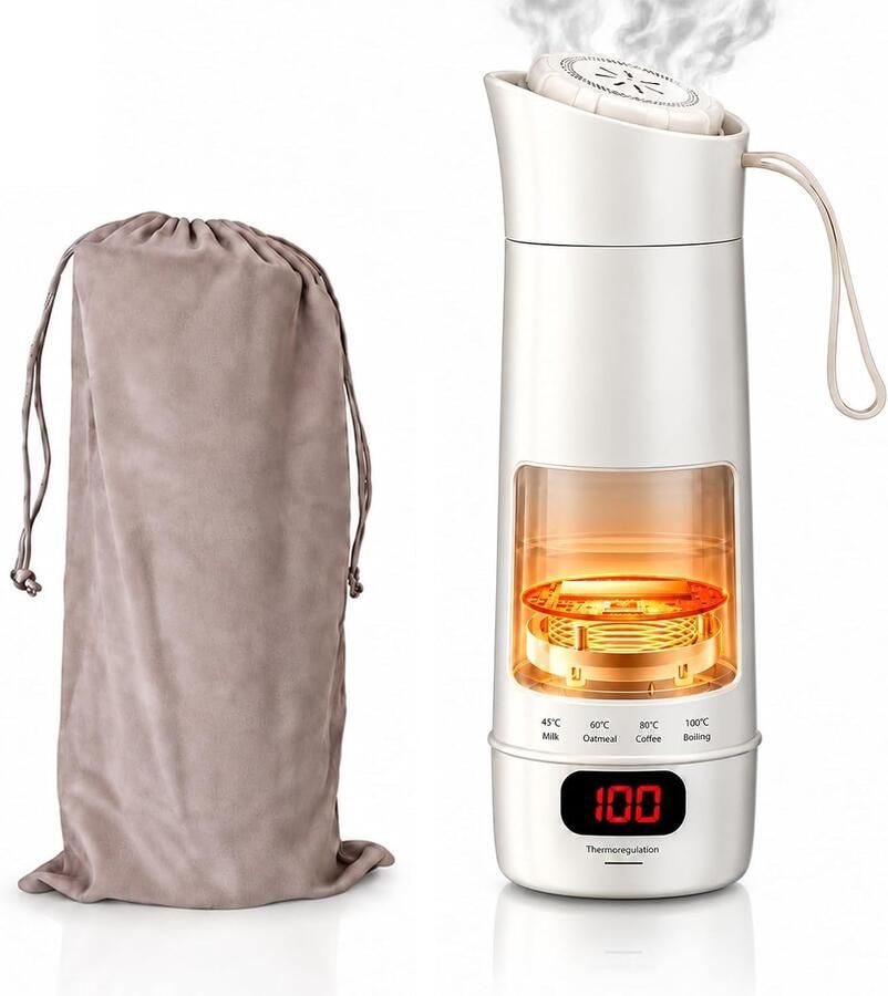 Draagbare Elektrische Waterkoker Roestvrij Staal 400 ml Dubbelwandig met Warmhoudfunctie Voor Reizen