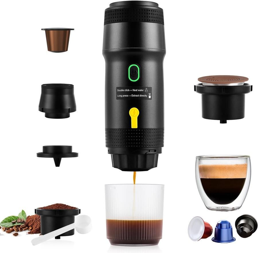 Draagbare espressomachine 20 bar Zelfverwarmend Zwart
