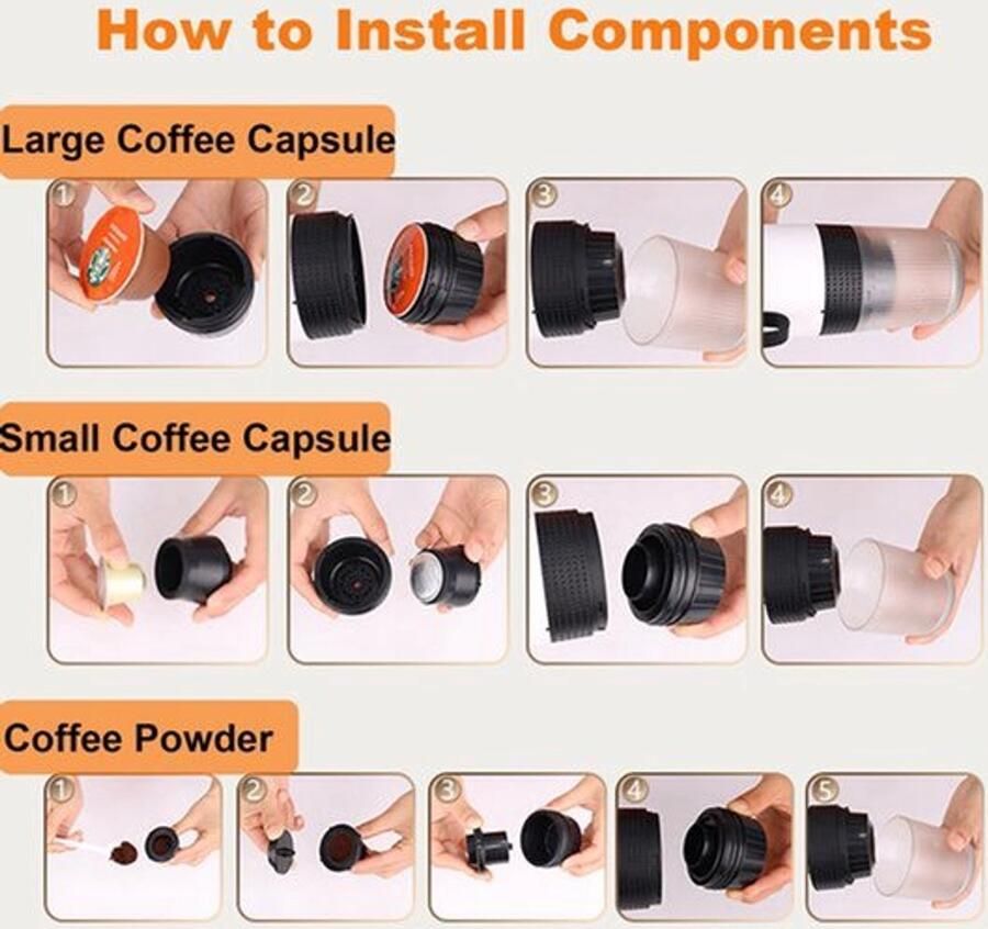 Draagbare espressomachine 15 bar USB-oplaadbaar koffiezetapparaat compatibel met Nespresso-capsules en gemalen koffie snel opwarmen voor kamperen reizen kantoor