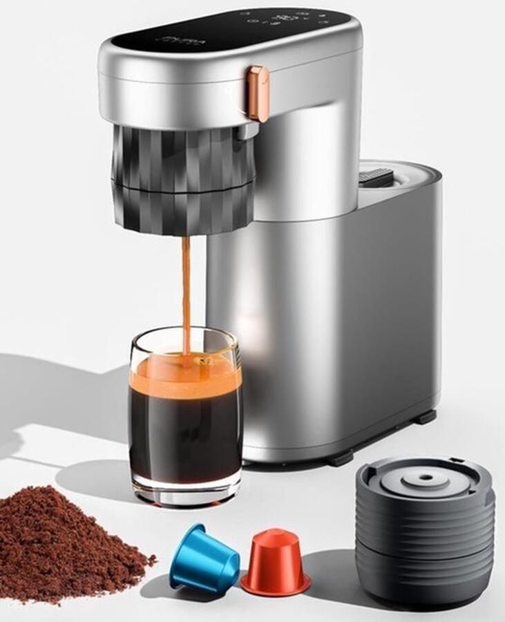 Draagbare Espressomachine 20 Bar 1200 Watt Vermogen 180 ml Inhoud Acrylonitrilbutadieenstyreen Materiaal Grijs Kleur Voor Reizen En Kamperen
