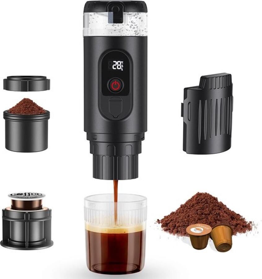 Draagbare espressomachine 20 bar druk 2-in-1 mini-koffiezetapparaat 7650 mAh verwisselbare accu en USB-C snellading voor Nespresso-capsules en gemalen koffie reizen kantoor camping