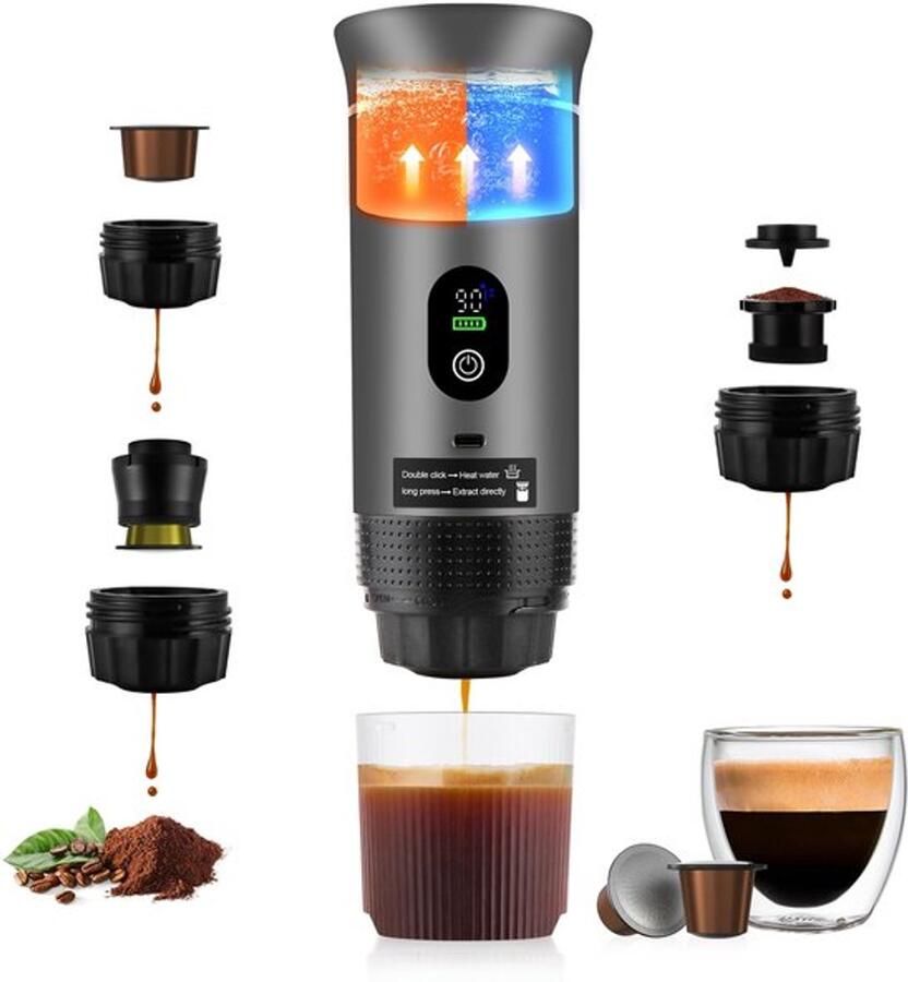 Draagbare espressomachine 3-in-1 campingkoffiezetapparaat Gris 707