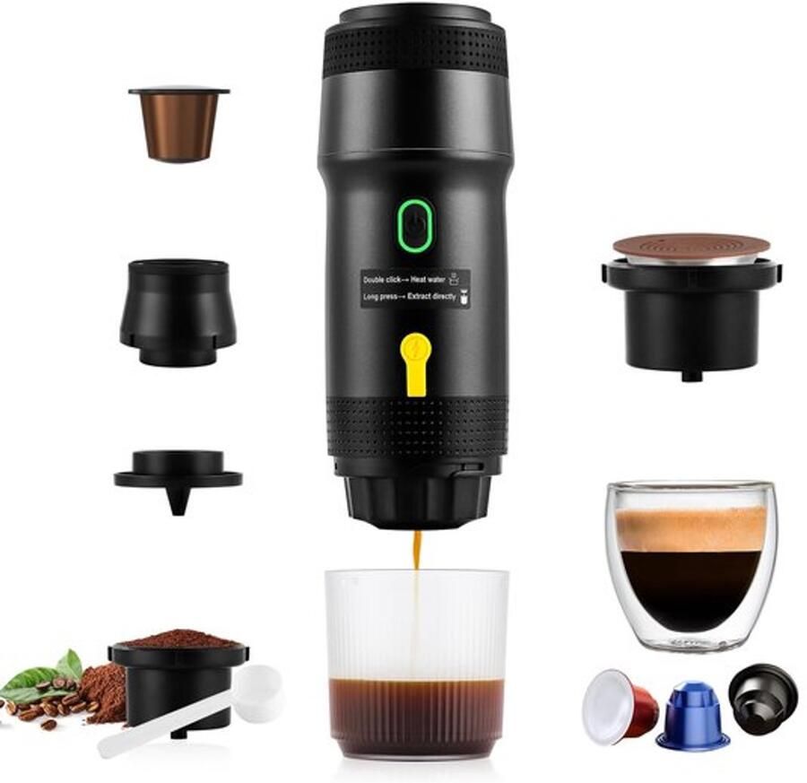 Draagbare espressomachine 3-in-1 campingkoffiezetapparaat Zwart 1201