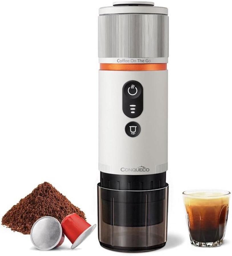 Draagbare espressomachine – elektrische reiskoffiemachine met accu – voor 12 V auto en vrachtwagen en camping – compatibel met -capsule en capsule (wit)