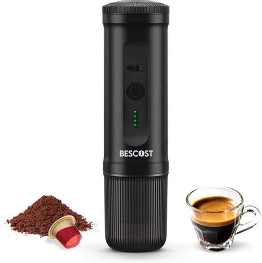 Draagbare espressomachine met batterij 20 bar zelfverwarmend USB-C 2-in-1 koffiezetapparaat voor capsules en gemalen koffie ideaal voor kamperen auto camper en reizen