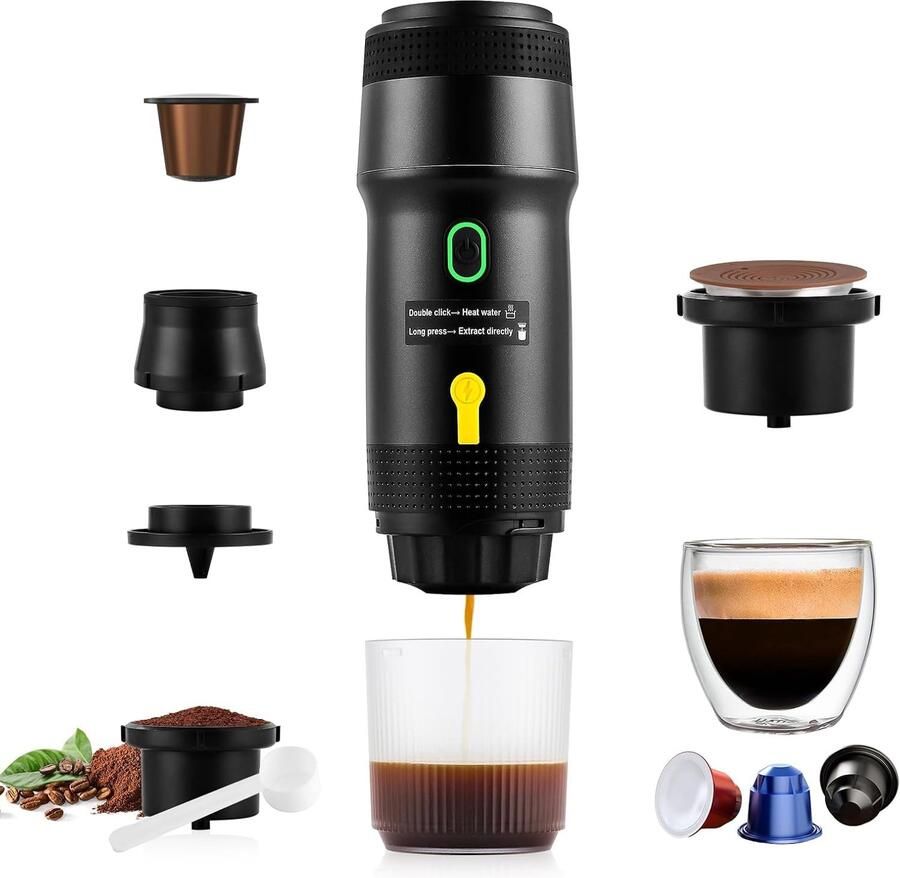 Draagbare espressomachine Zwart 3-in-1 Zelfverwarmend Koffiezetapparaat Voor Koffieliefhebbers