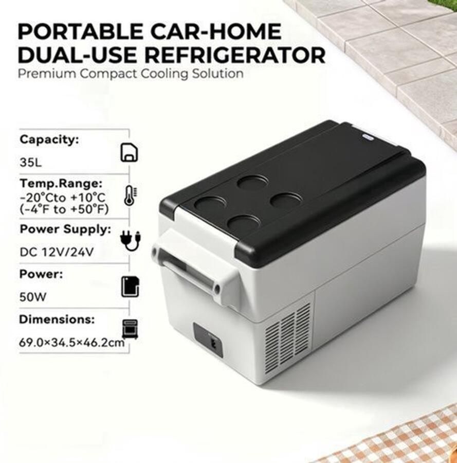 Draagbare Koelvrieskast 45L Compressor Koelbox 12 24V DC En 100-240V AC Schokbestendig Voor Auto Camper Boot Thuis