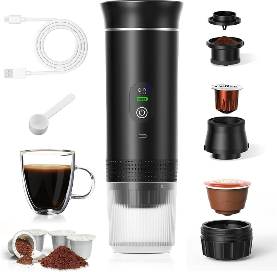 Draagbare Koffiemachine 3-in-1 met Temperatuurdisplay 20 Bar USB-C Oplaadbaar