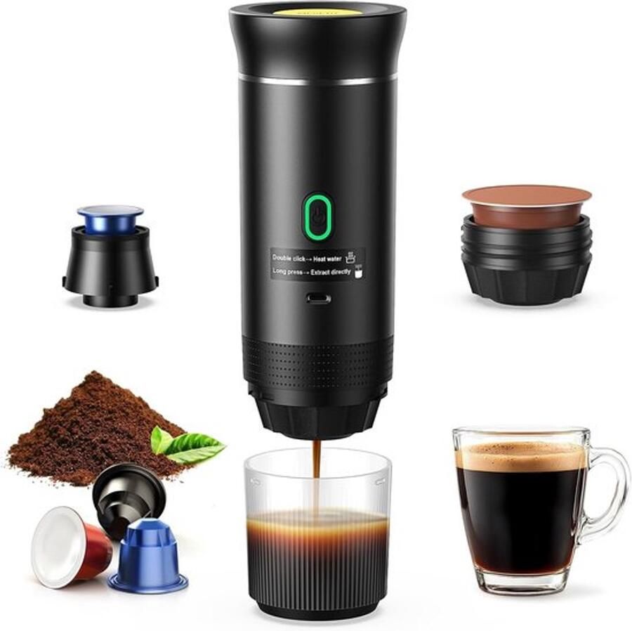 Draagbare Koffiemaker 12 V Auto Espressomachine USB Compatibel Capsules Gemalen Koffie Zwart Compact Voor Reizen En Auto