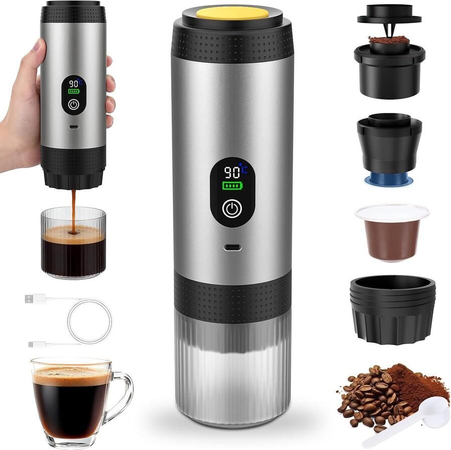 Draagbare Koffiemaker Zwart Compact Elektrische Espresso Machine voor USB-C Voor Reizen en Kamperen