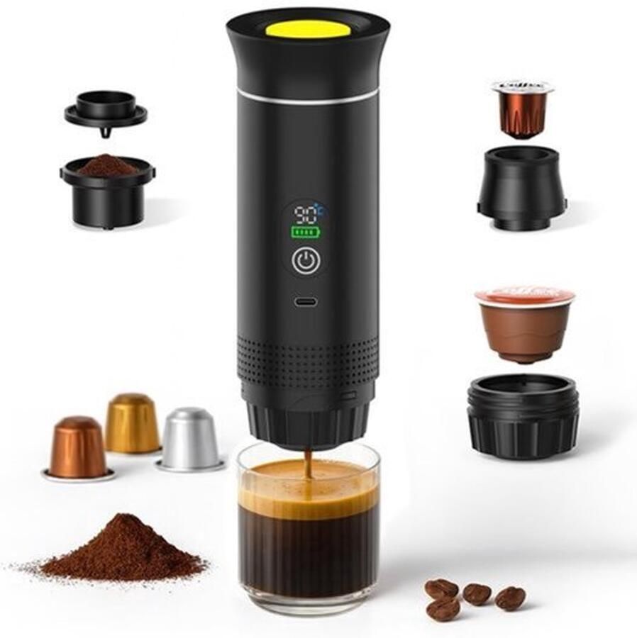 Draagbare Koffiezetapparaat van – Elektrische Espressomachine met Anti-Slip Basis Zelfverwarmend & USB-C – Geschikt voor Gemalen Koffie & Capsules voor Reizen Camping Thuis Auto Kantoor
