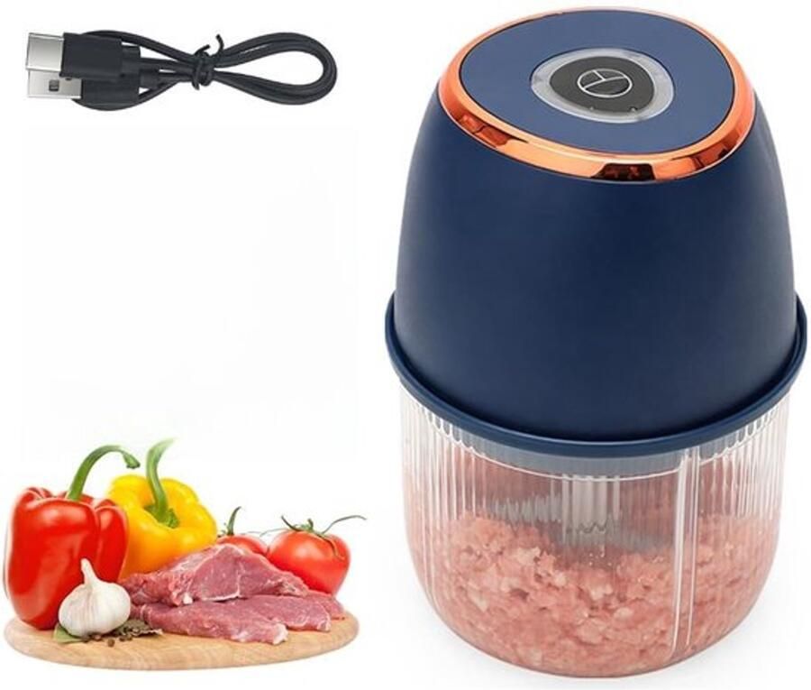 Draagbare mini-hakmolen mixer keuken groentehakmolen uiensnijder met USB-aansluiting universele keukenmachine mixer voor babyvoeding noten groenten fruit vlees (donkerblauw)