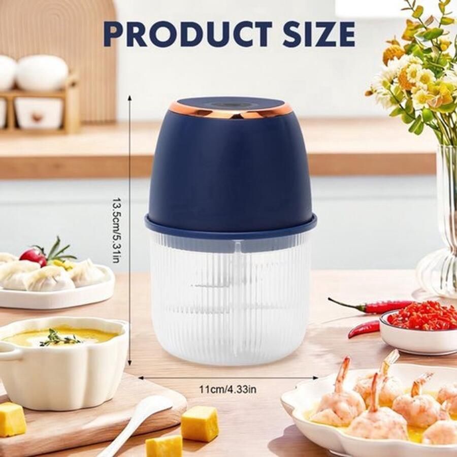 Draagbare mini-hakmolen mixer keuken groentehakmolen uiensnijder met USB-aansluiting universele keukenmachine mixer voor babyvoeding noten groenten fruit vlees (donkerblauw)