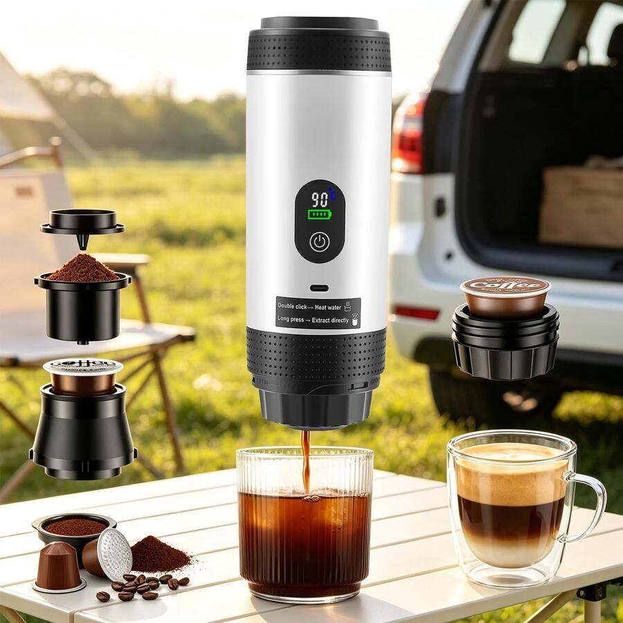 Draagbare Mini Koffiemachine 3-in-1 met Batterij Ideaal voor Reizen